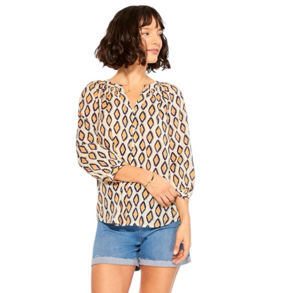 NWT Nic & Zoe Women’s Falling‎ Diamonds Top Hand Painted Design Cotton Tunic